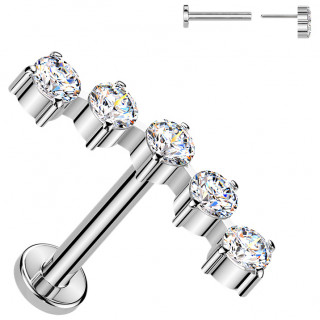 Piercing oreille push-in en Titane � arc de cinq zirconiums griff�s