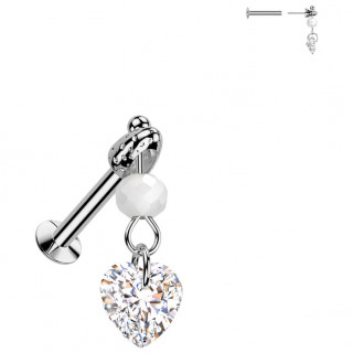Piercing oreille push-in � perle de verre facett�e et coeur zirconium (h�lix, flat, lobe...)