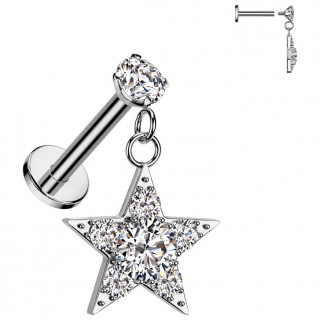 Piercing oreille � strass et pendentif �toile �tincellante