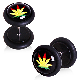 Piercing oreille style faux plug � feuille de cannabis rasta
