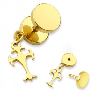 Piercing oreille style faux plug � pendentif croix celtique