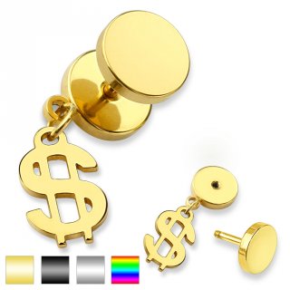 Piercing oreille style faux plug � pendentif symbole dollar