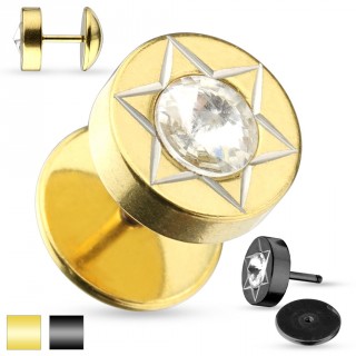 Piercing oreille style faux plug avec �toile sertie au centre