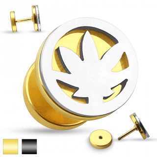 Piercing oreille style faux plug avec feuille cannabis cercl�e