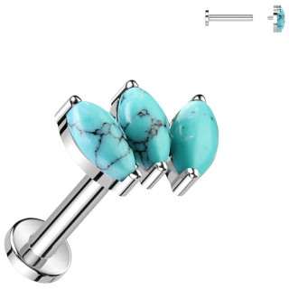 Piercing d'oreille Titane � tige labret � arc de turquoises en amandes (h�lix, lobe...)
