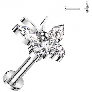 Piercing d'oreille Titane � tige labret Papillon � ailes de zirconiums (h�lix, tragus...)