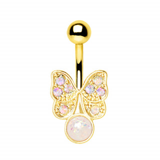 Piercing papillon dor� nombril � strass et opale