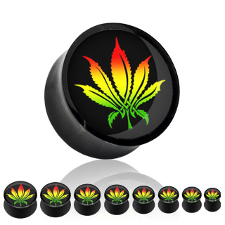 Piercing plug noir imprim� cannabis Rasta