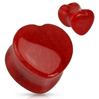 Piercing plug coeur scupt� en Jade rouge