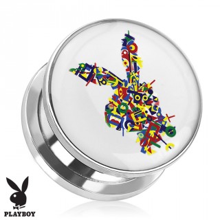 Piercing plug �carteur en acier Playboy avec lapin multicolore