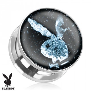 Piercing plug �carteur en acier Playboy avec lapin sur fond spacial