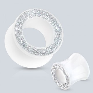 Piercing plug �carteur en acrylique blanc � paillettes