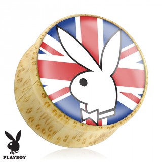 Piercing plug �carteur en bois Playboy avec lapin sur drapeau Royaume uni