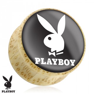 Piercing plug �carteur en bois Playboy avec lapin sur fond noir