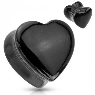 Piercing plug �carteur en Onyx en forme de coeur