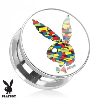 Piercing plug �carteur Playboy en acier avec lapin multicolore en blocs