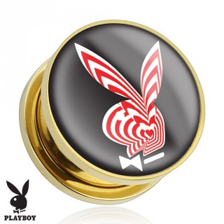 Piercing plug �carteur Playboy en acier dor� avec lapin psych�d�lique