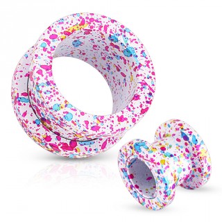 Piercing plug �carteur type tunnel en acrylique � motif �claboussures roses