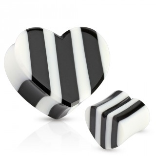 Piercing plug en os et corne taill� en coeur noir et blanc