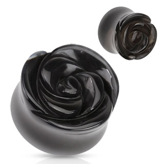 Piercing plug rose sculpt�e en Agate noire