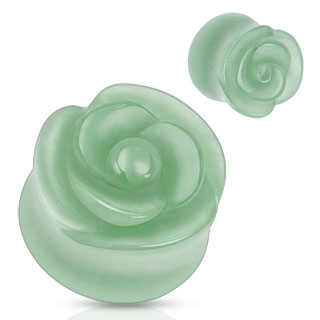 Piercing plug rose scupt�e en Aventurine verte