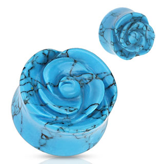 Piercing plug rose scupt�e en Turquoise