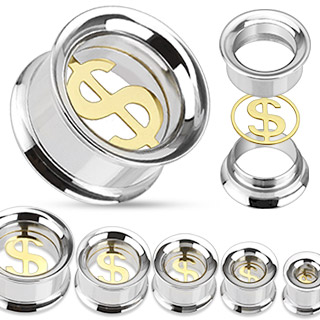 Piercing plug tunnel avec insert Dollar dor�