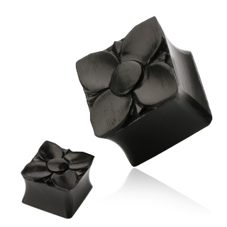 Piercing plug carr� fleuri noir en bois Areng
