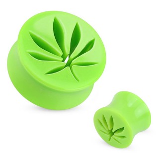 Piercing plug vert � feuille de cannabis creus�e