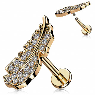 Piercing plume Cuivr�e pav�e de strass (l�vre, h�lix, lobe...)