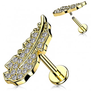 Piercing plume Dor�e pav�e de strass (l�vre, h�lix, lobe...)