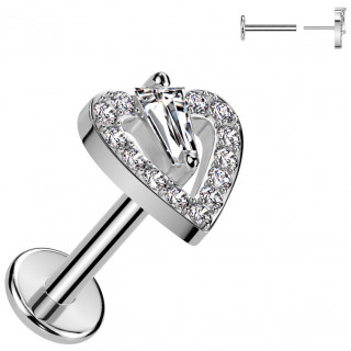 Piercing push-in � coeur chic zirconiums (l�vre, narine, tragus, h�lix...)
