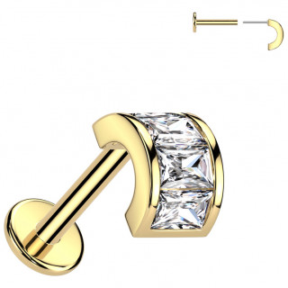 Piercing push-in dor� � embout courb� serti (l�vre, narine, tragus, h�lix...)