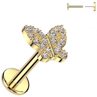 Piercing push-in dor� � papillon chic zirconiums (l�vre, narine, tragus, h�lix...)
