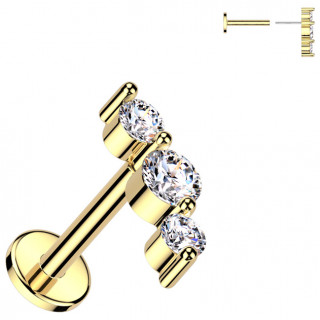 Piercing push-in dor� � trio de zirconiums (l�vre, narine, tragus, h�lix...)