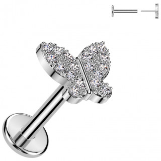 Piercing push-in � papillon chic zirconiums (l�vre, narine, tragus, h�lix...)