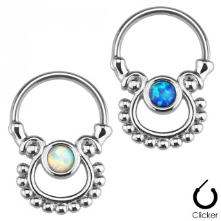 Piercing septum � clip avec symbole "om�ga" invers� et opale