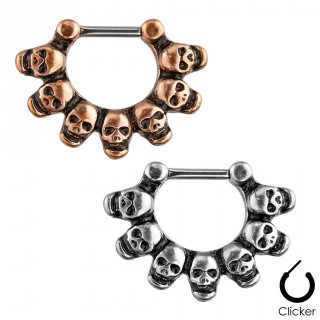 Piercing septum � clip avec 7 t�tes de morts reli�es