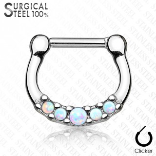 Piercing septum acier � cinq Opales blanches asym�triques