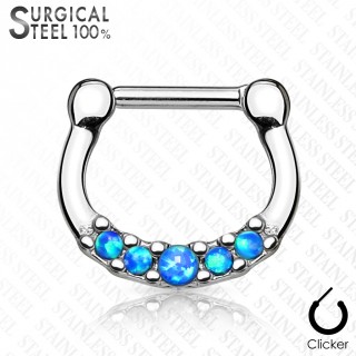 Piercing septum acier � cinq Opales bleues asym�triques
