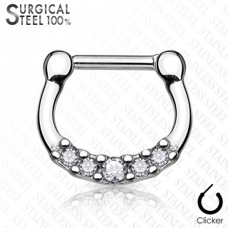 Piercing septum acier � 5 cristaux clairs asym�triques