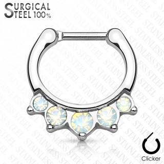 Piercing septum acier � 5 opalites clairs