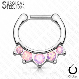 Piercing septum acier � 5 opalites roses