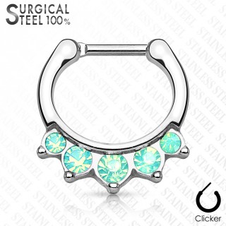 Piercing septum acier � 5 opalites vertes