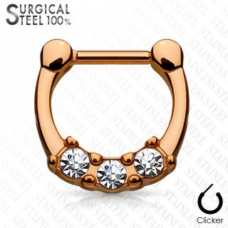 Piercing septum acier cuivr� serti de trois strass clairs
