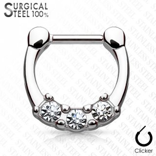 Piercing septum acier serti de trois strass clairs