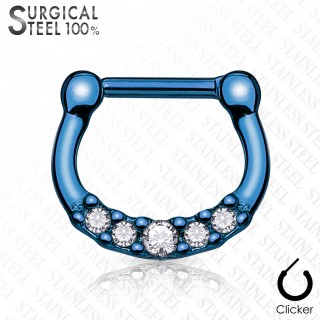 Piercing septum acier titanium IP � strass asym�triques - Bleu