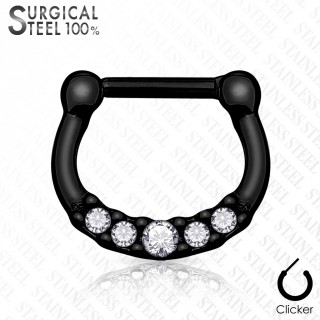Piercing septum acier titanium IP � strass asym�triques - Noir