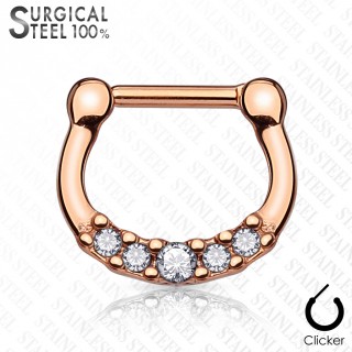 Piercing septum acier titanium IP � strass asym�triques - rose gold