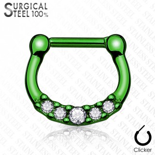 Piercing septum acier titanium IP � strass asym�triques - Vert